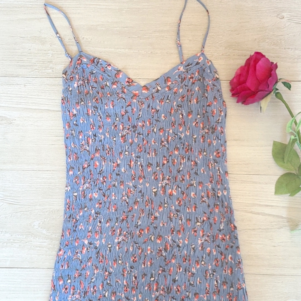 Ribbed Blue Floral Mini Dress